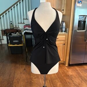 New Sz 14 Black Halter Tankini Swimsuit Set